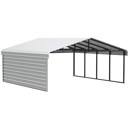 Arrow Storage Products Galvanized Steel Carport, W/ 1-Sided Enclosure, Compact Car Metal Carport Kit, 20'x20'x7', Eggshell CPH202007ECL1